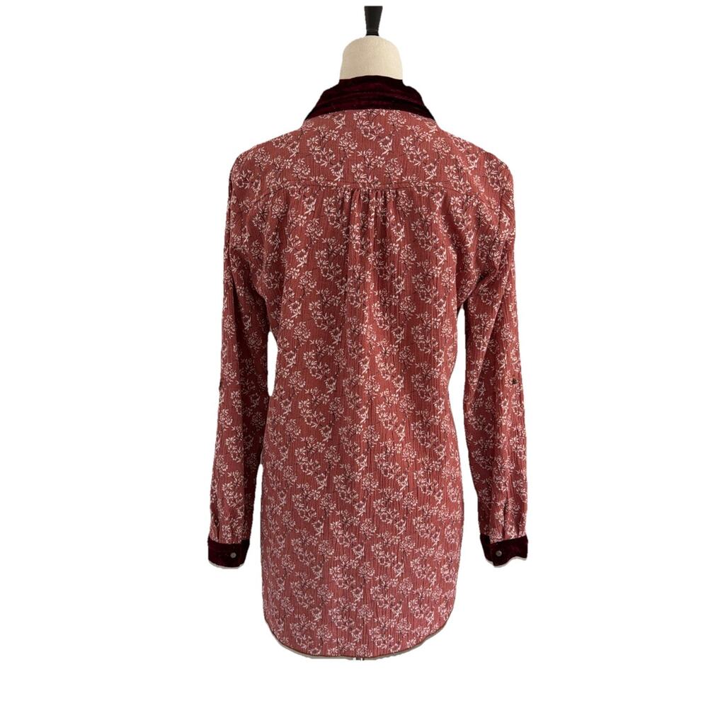 Aratta Silent Journey Tunic Shirt Small Boho Embroidered Velvet Trim Button Up - Picture 2 of 13